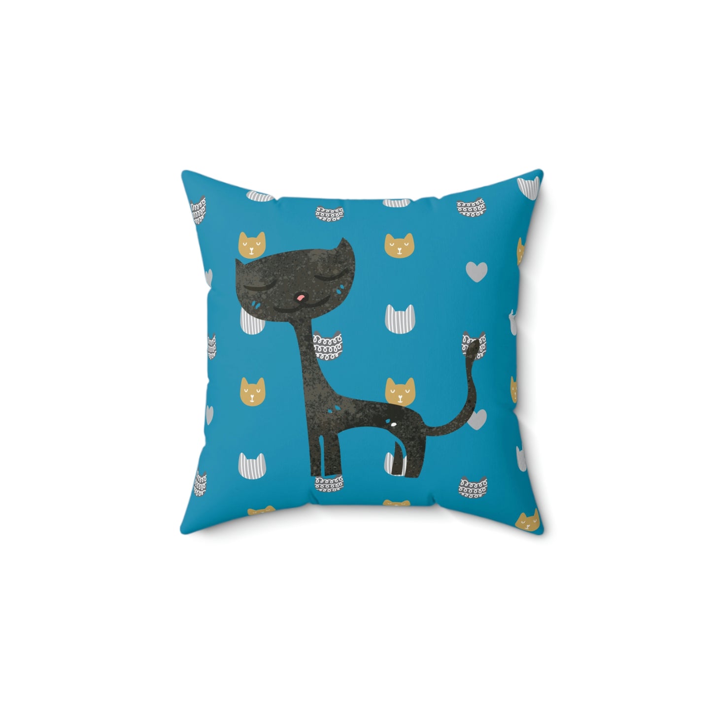 Cats & Heats patten Black Cat Design Spun Polyester Square Indoor Pillow