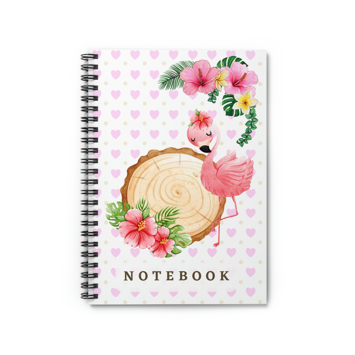 Flamingo with Hibiscus design Spiral Notebook - Ruled Line 118 pages