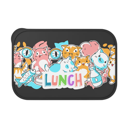 Kawaii Cats Lunch Box / " PLA Bento Box " with Band and Utensils