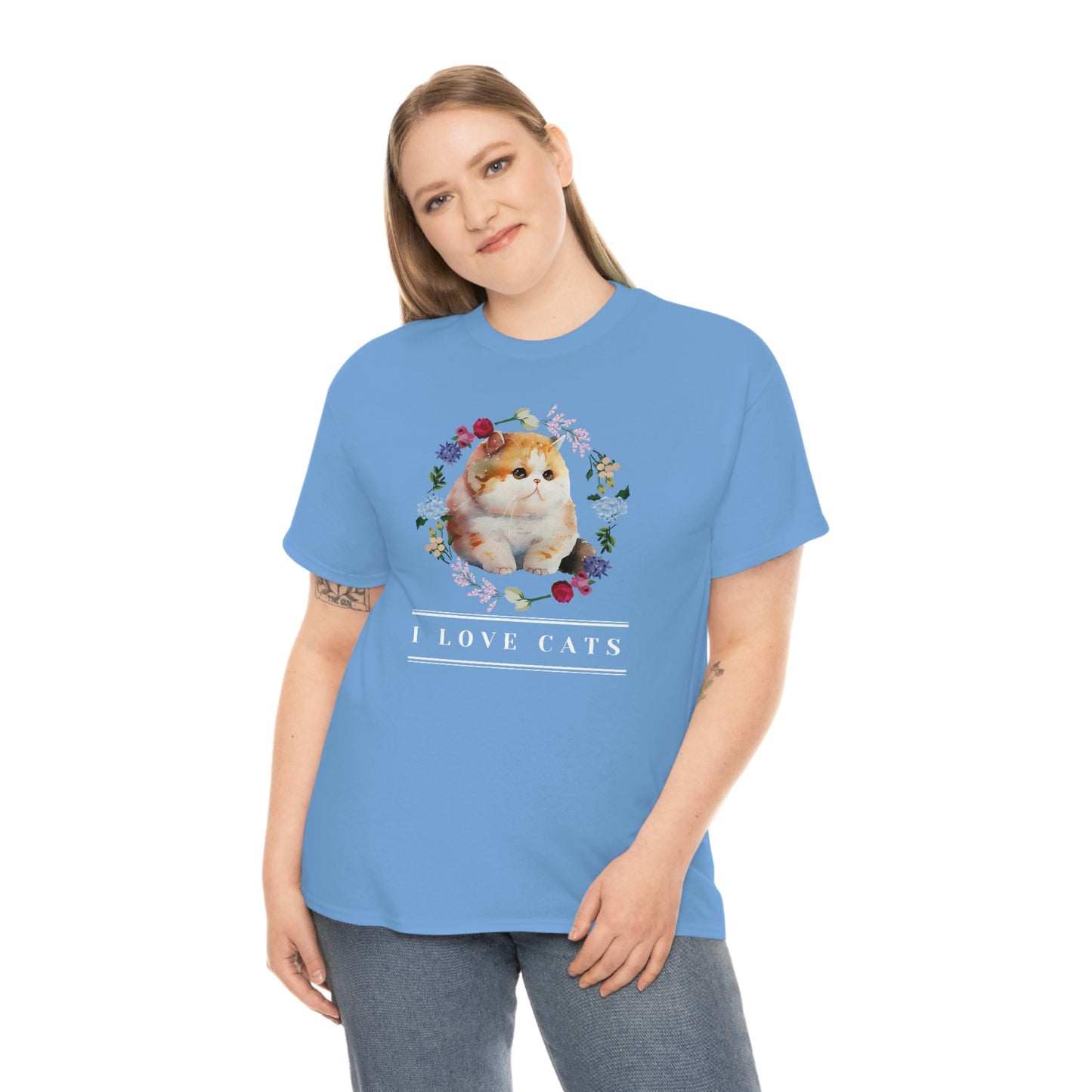 Cute Chubby Cat with Floral Wreath design  Cotton Tee
