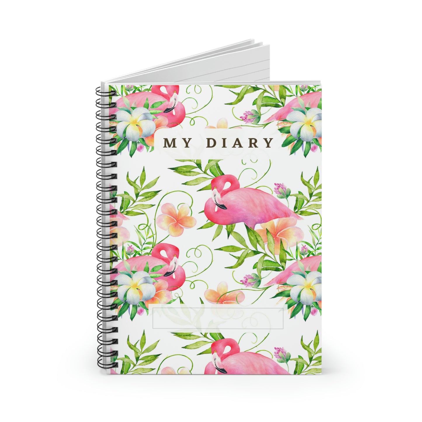 Framingo with flowers design "My Diary" Spiral Notebook - Ruled Line 118 pages