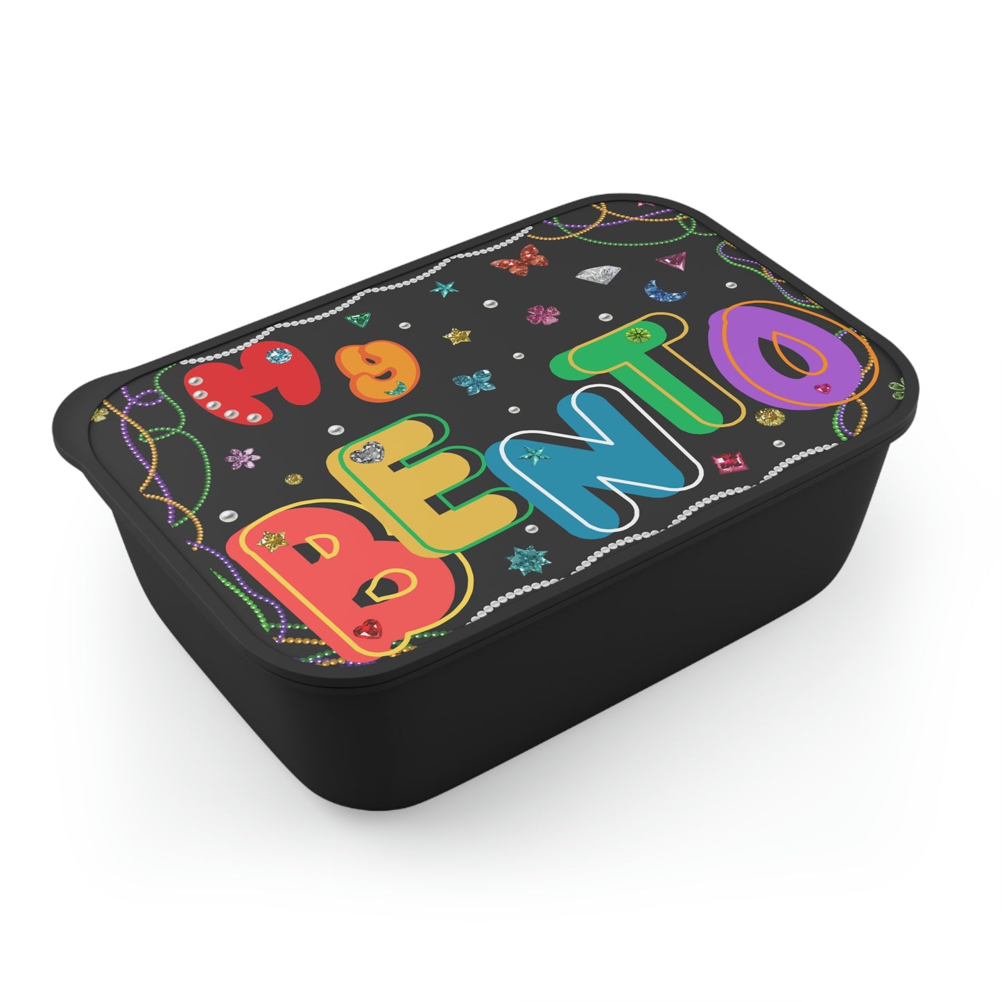 Fun & Cute Kids Lunch Box / " PLA Bento Box " with Band and Utensils (Black)