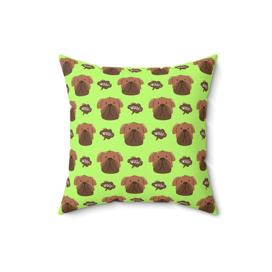 "Woof" Cute Dog Faces Design Spun Polyester Square Indoor Pillow