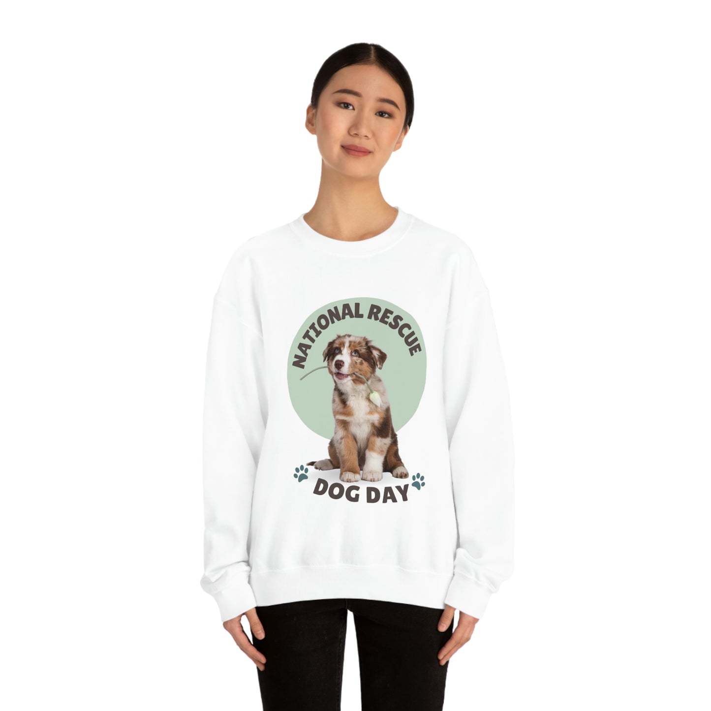 National Rescue Dog Day with paws design  Heavy Blend™ Crewneck Sweatshirt