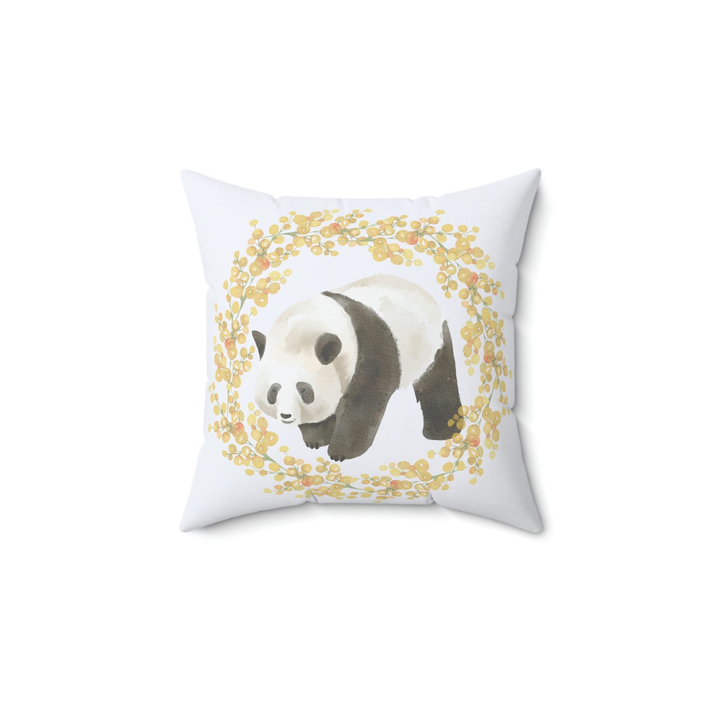 Panda Bear with Floral Wreath design Spun Polyester Square Indoor Pillow