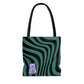 Green Black pattern Grey Cat design Tote Bag (AOP)