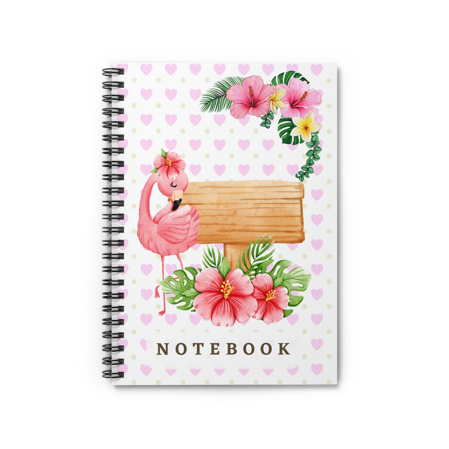 Cute Flamingo with Hibiscus design Spiral Notebook - Ruled Line 118 pages
