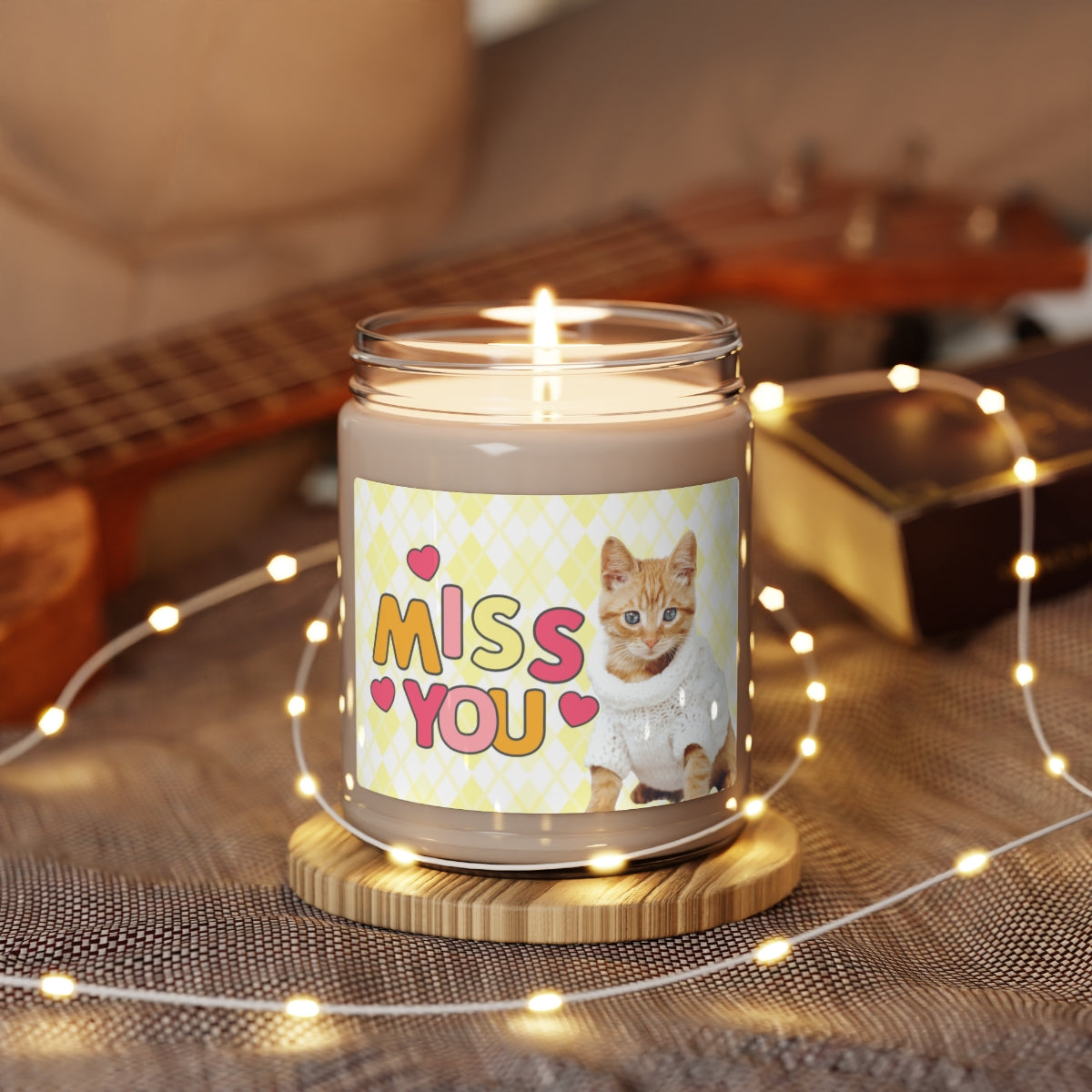 Miss you Kitten/ Cat  design message gift scented Soy Candle Jar 9oz
